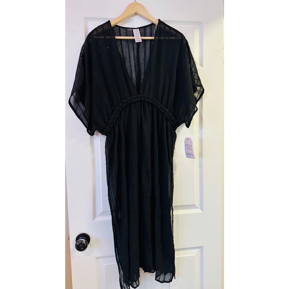 Time and Tru Black Braided Waist Kaftan Swim Cover-Up - Size XL (16-18) - NWT - Picture 2 of 7